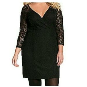 Lane Bryant Women's Sheer Long Sleeve Black Lace Dress size 14
